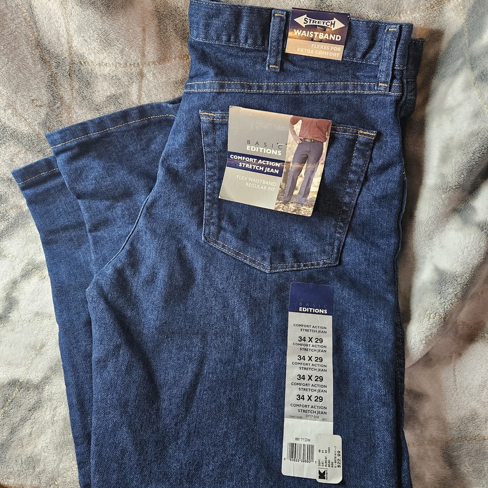 Basic Editions Men's Relaxed Fit Stretch Jeans - Deep Blue